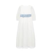 Mango Kids maxi jurk met stippen wit/blauw Meisjes Polyester Ronde hal...