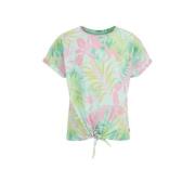 WE Fashion T-shirt met all over print wit/groen/roze Meisjes Katoen Ro...
