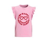 anytime T-shirt met ruffle roze Meisjes Katoen Ronde hals Effen - 98/1...