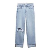 Mango Kids high waist straight fit jeans light blue denim Blauw Effen ...