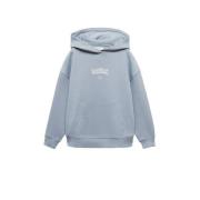 Mango Kids hoodie met backprint grijsblauw Sweater Jongens Katoen Capu...