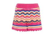 WE Fashion gestreepte straight fit casual short roze/wit/oranje Korte ...