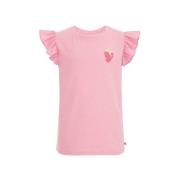 WE Fashion T-shirt met printopdruk en ruches roze Meisjes Katoen Ronde...