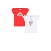 Dirkje t-shirt - set van 2 - rood/wit Meisjes Katoen Ronde hals Printo...
