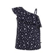 WE Fashion gebloemd one shoulderT-shirt donkerblauw/wit Bloemen - 98/1...