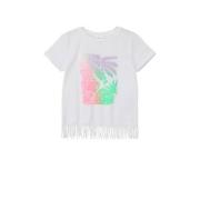 s.Oliver T-shirt met printopdruk en franjes wit Meisjes Polyester Rond...