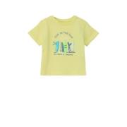 s.Oliver baby T-shirt met printopdruk lichtgeel Jongens Katoen Ronde h...