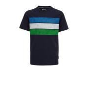 WE Fashion gestreept T-shirt donkerblauw/blauw/groen Jongens Katoen Ro...