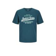 JACK & JONES JUNIOR T-shirt JJELOGO met logo petrol Blauw Jongens Kato...