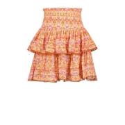 Vingino rok Qalice met all over print en plooien oranje/roze/geel Meis...