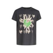 Shoeby T-shirt met printopdruk donkergrijs Meisjes Katoen Ronde hals P...