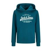 JACK & JONES JUNIOR hoodie JJELOGO met logo petrol Sweater Blauw Logo ...