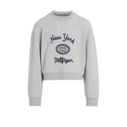 Tommy Hilfiger sweater met printopdruk grijs melange Meisjes Katoen Ro...