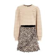 WE Fashion jurk met all over print beige/multicolor Meisjes Stretchkat...