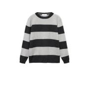 Mango Kids sweater grijs Trui Jongens Katoen Ronde hals Streep - 128