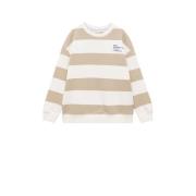 Mango Kids gestreepte sweater pastelbruin Ecru Streep - 140