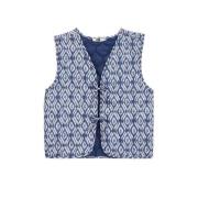 WE Fashion gilet met all over print blauw/wit Meisjes Polyester V-hals...