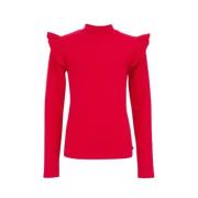 WE Fashion longsleeve Rood Meisjes Stretchkatoen Ronde hals Effen - 12...