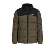 JACK & JONES JUNIOR gewatteerde jas olijfgroen/zwart Jongens Polyester...