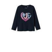 NAME IT MINI longsleeve met printopdruk donkerblauw Meisjes Katoen Ron...