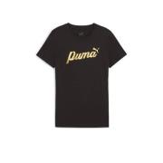 Puma T-shirt Ess+ met logo zwart/goudkleurig Jongens/Meisjes Katoen Ro...