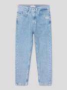 Tapered fit jeans met labeldetails