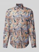 Casual modern fit linnen overhemd met all-over motief, model 'GRAHAM'