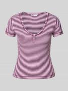 Slim fit T-shirt met afgeronde V-hals, model 'HENLEY'