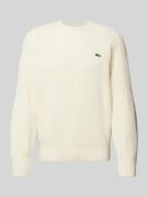 Gebreide pullover van wol met logopatch, model 'BEADED'