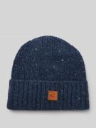 Beanie van wolmix met labelpatch