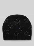 Beanie met labeldetail en wol