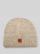 Beanie van wolmix met labelpatch