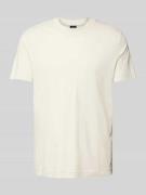 T-shirt met geribde ronde hals, model 'Carlon'