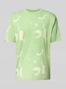 T-shirt met geribde ronde hals