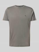 T-shirt met geribde ronde hals