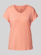 T-shirt met geribde V-hals, model 'Marica'