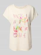 T-shirt met geribde ronde hals