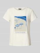 T-shirt met geribde ronde hals