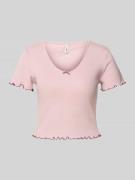 Slim fit T-shirt van katoenmix, model 'CARLOTTA'