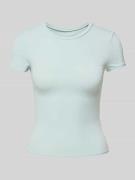 T-shirt met geribde ronde hals