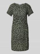 Mini-jurk van linnenmix met ronde hals