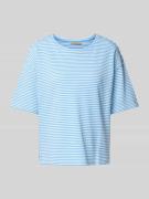 T-shirt met geribde ronde hals