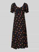 Midi-jurk van viscose met pofmouwen