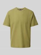 T-shirt met geribde ronde hals