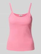 Top met bandjes in riblook met labeldetail
