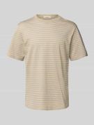 T-shirt met geribde ronde hals