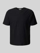 T-shirt met geribde ronde hals