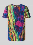 T-shirt met geribde ronde hals