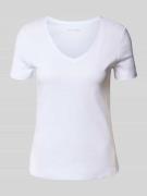 T-shirt met geribde V-hals