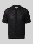 Regular fit gebreid overhemd met doorlopende ritssluiting